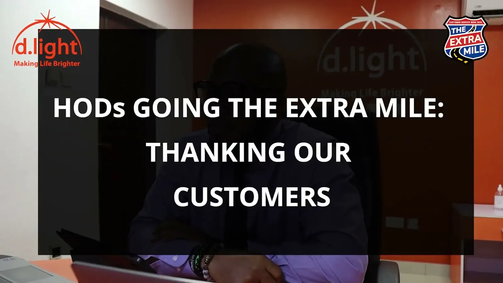 An appreciation film title appears over a seated colleague; a frame from A call to say thank you.