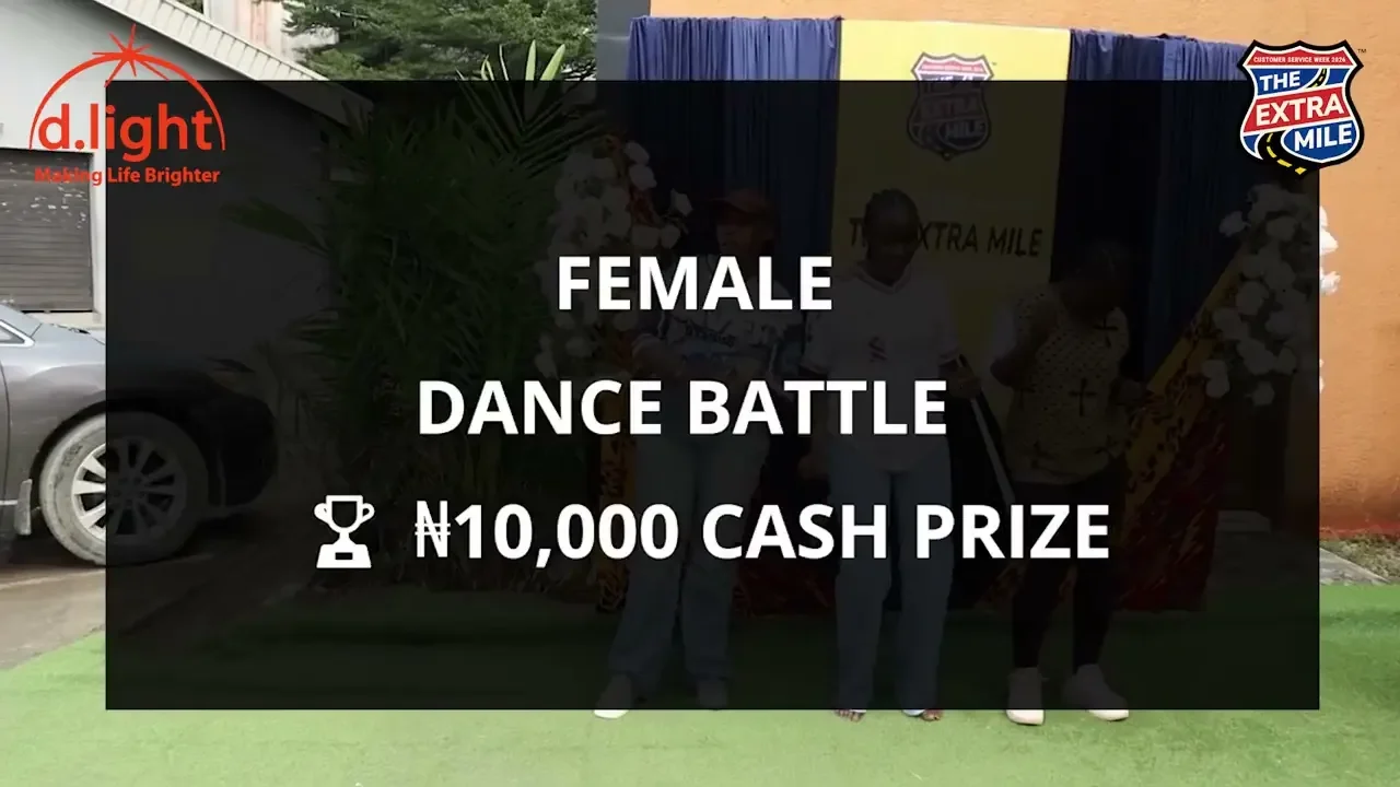 The women’s dance battle title appears over colleagues outdoors; a frame from Room for joy.